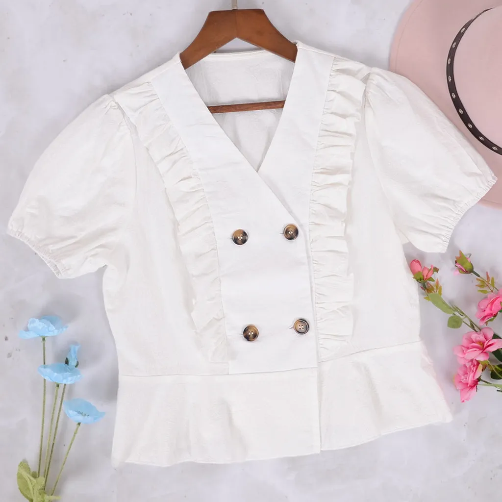 Puffed Sleeve Button Blouse sold by Anna-Kaci