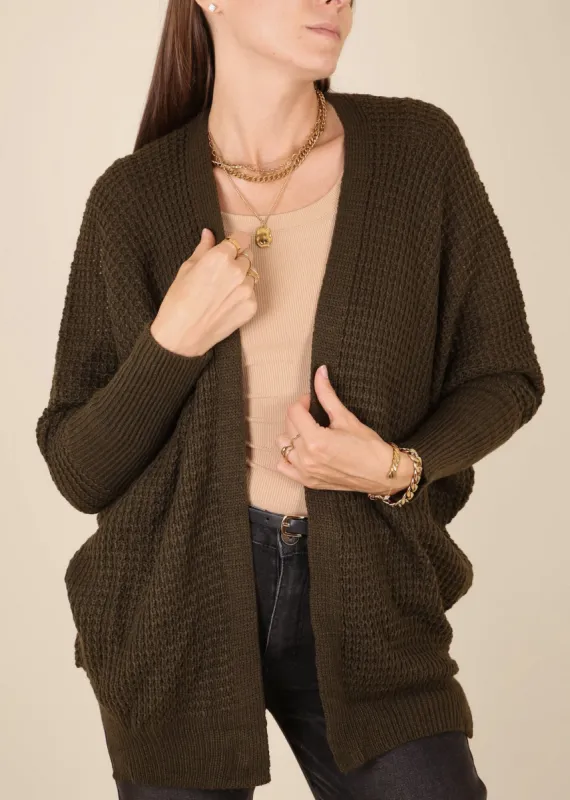 Waffle Knit Open Front Cardigan Sweater sold by Anna-Kaci