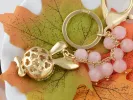Pink Beaded Gold Lucky Bunny Rabbit Keychain sold by Anna-Kaci