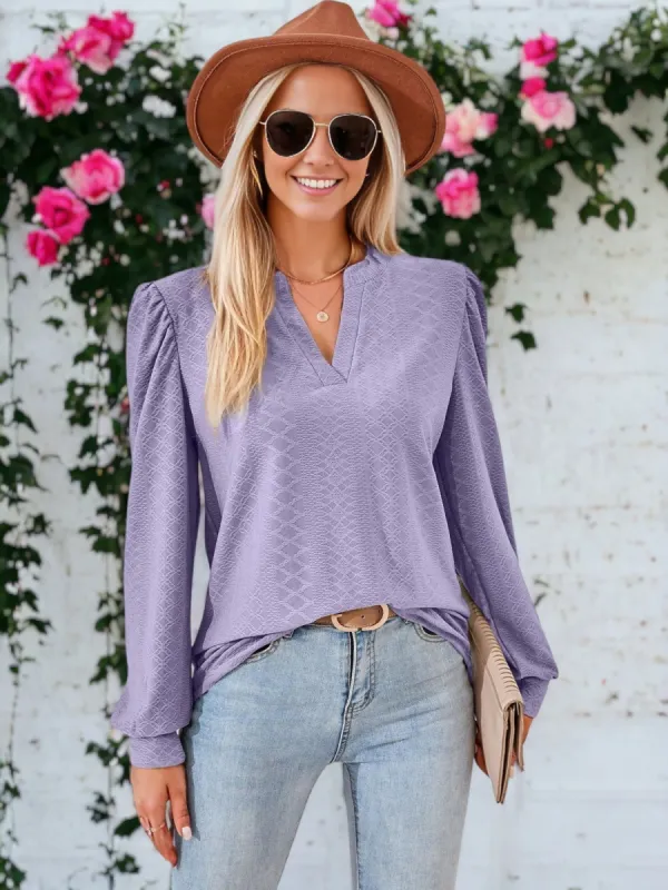 Split V Neck Textured Blouse sold by Anna-Kaci
