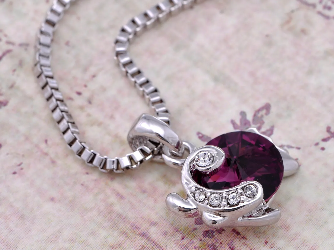 Swarovski Crystal Element Amethyst Round Under Sea Fish Pendant Necklace sold by Anna-Kaci product image thumbnail 2