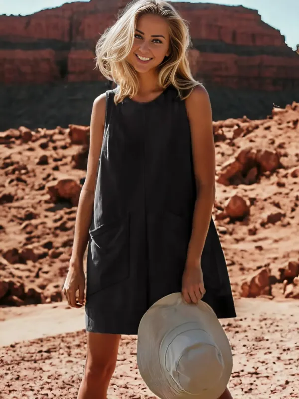 Loose Round Neck Sleeveless Pocket Detailed Romper sold by Anna-Kaci