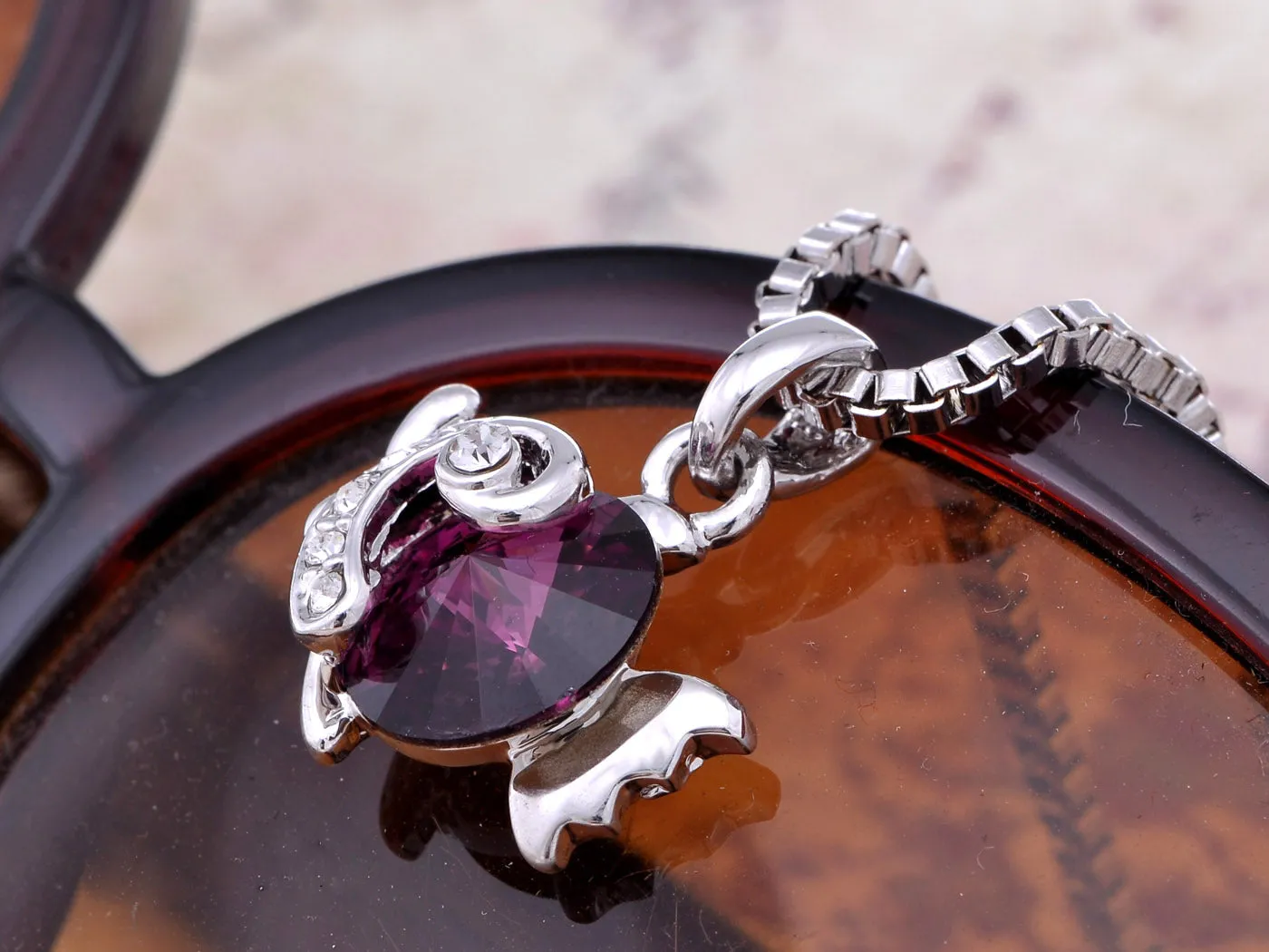 Swarovski Crystal Element Amethyst Round Under Sea Fish Pendant Necklace sold by Anna-Kaci product image thumbnail 4