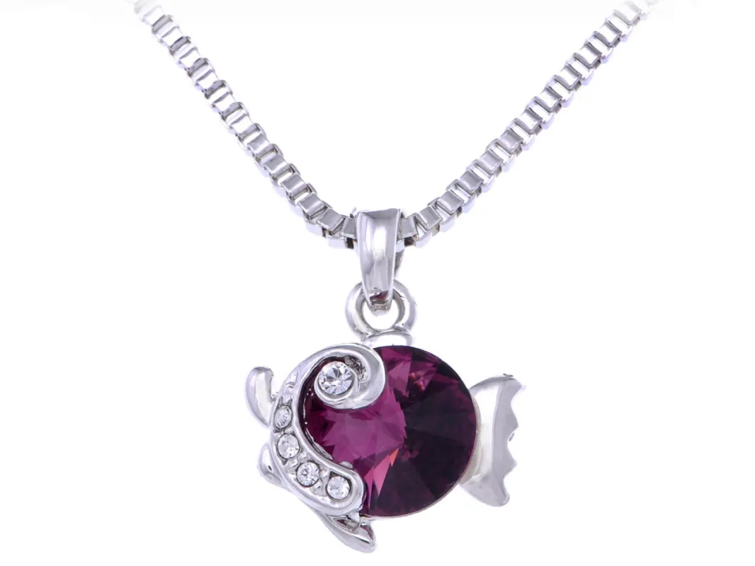 Swarovski Crystal Element Amethyst Round Under Sea Fish Pendant Necklace sold by Anna-Kaci