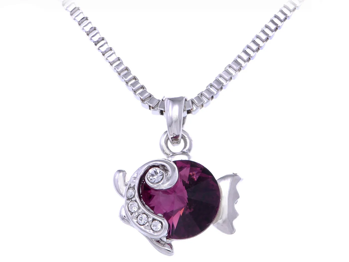 Swarovski Crystal Element Amethyst Round Under Sea Fish Pendant Necklace sold by Anna-Kaci