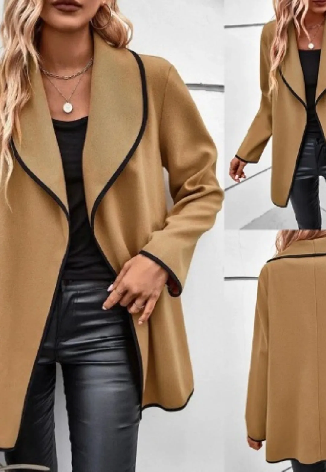 Contrast Piping Shawl Collar Jacket sold by Anna-Kaci product image thumbnail 4