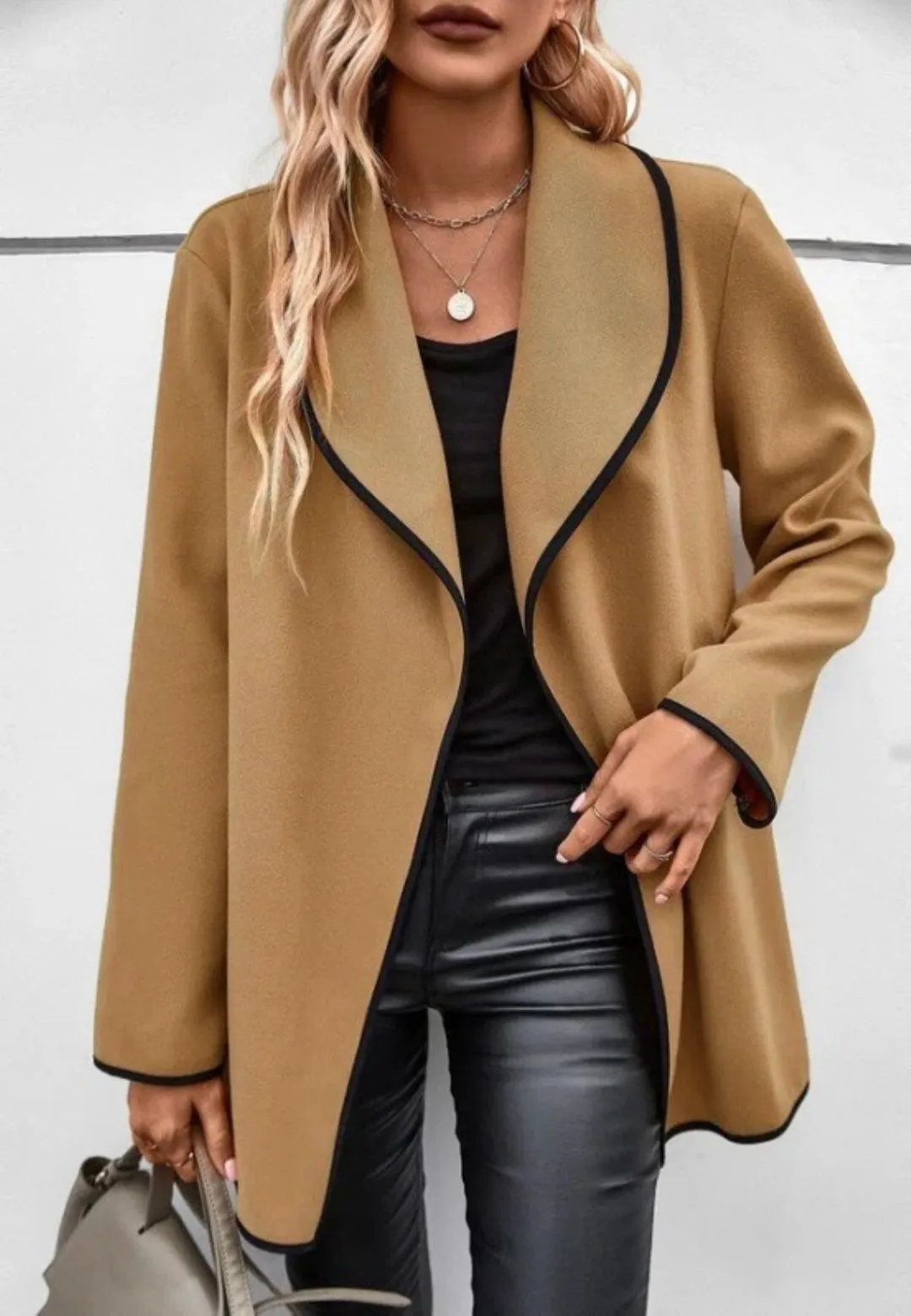 Contrast Piping Shawl Collar Jacket sold by Anna-Kaci