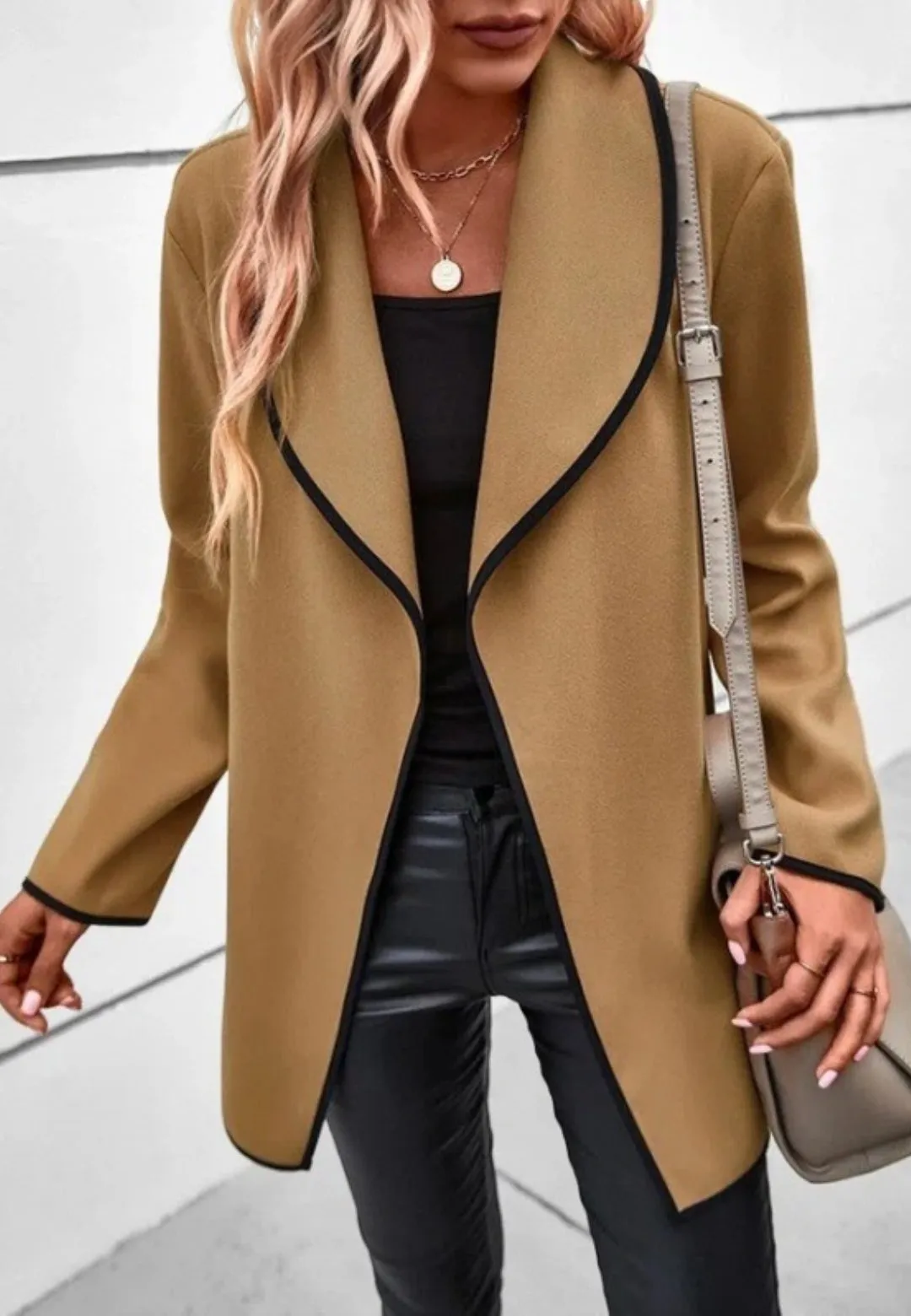 Contrast Piping Shawl Collar Jacket sold by Anna-Kaci product image thumbnail 2