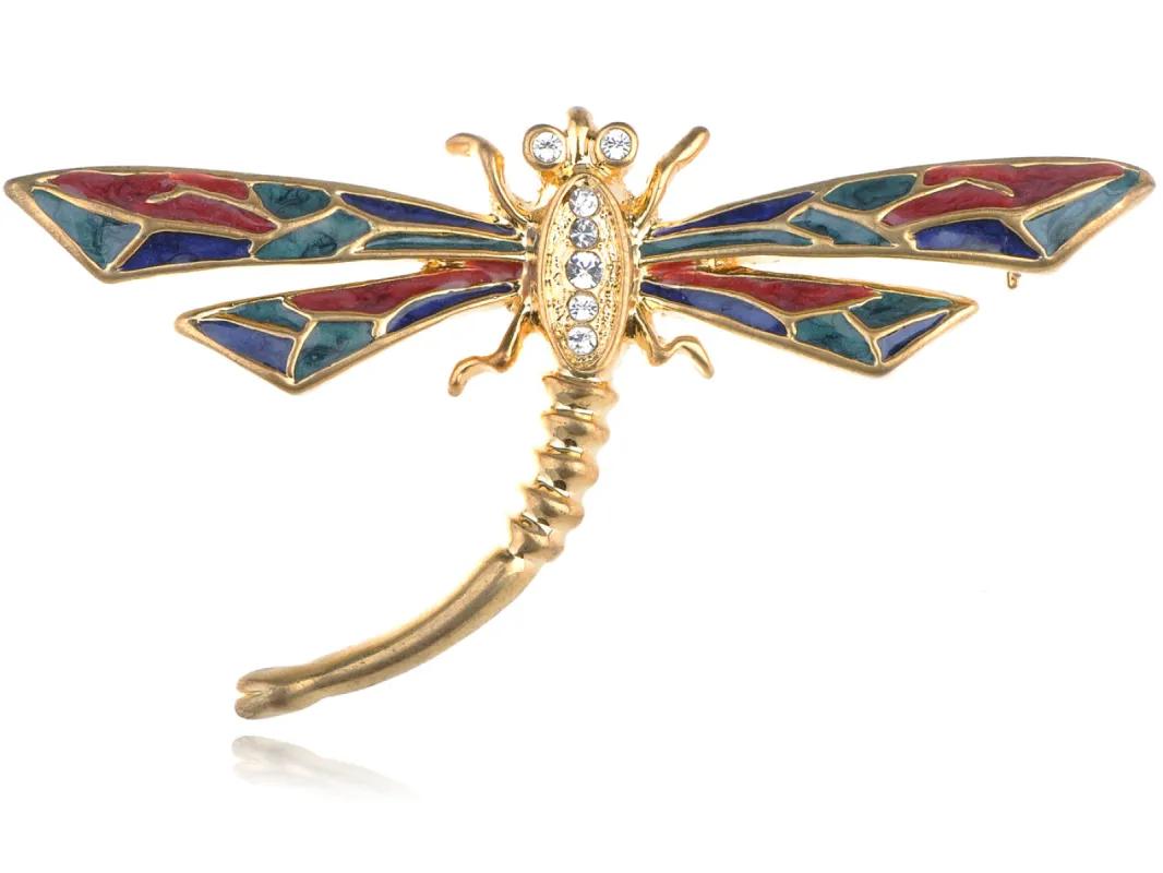Pearlescent Red Blue Green Dragonfly Brooch Pin sold by Anna-Kaci