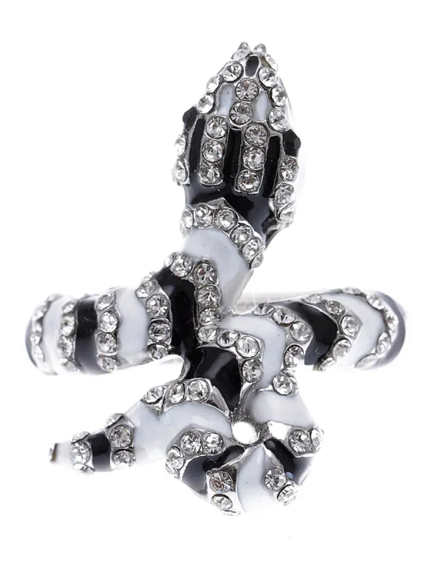 Black White Enamel Accented Snake Ring sold by Anna-Kaci