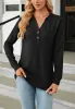 Split V Neck Button Sweater sold by Anna-Kaci