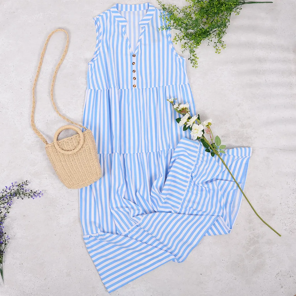 Striped Button Front Long Dress sold by Anna-Kaci product image thumbnail 5