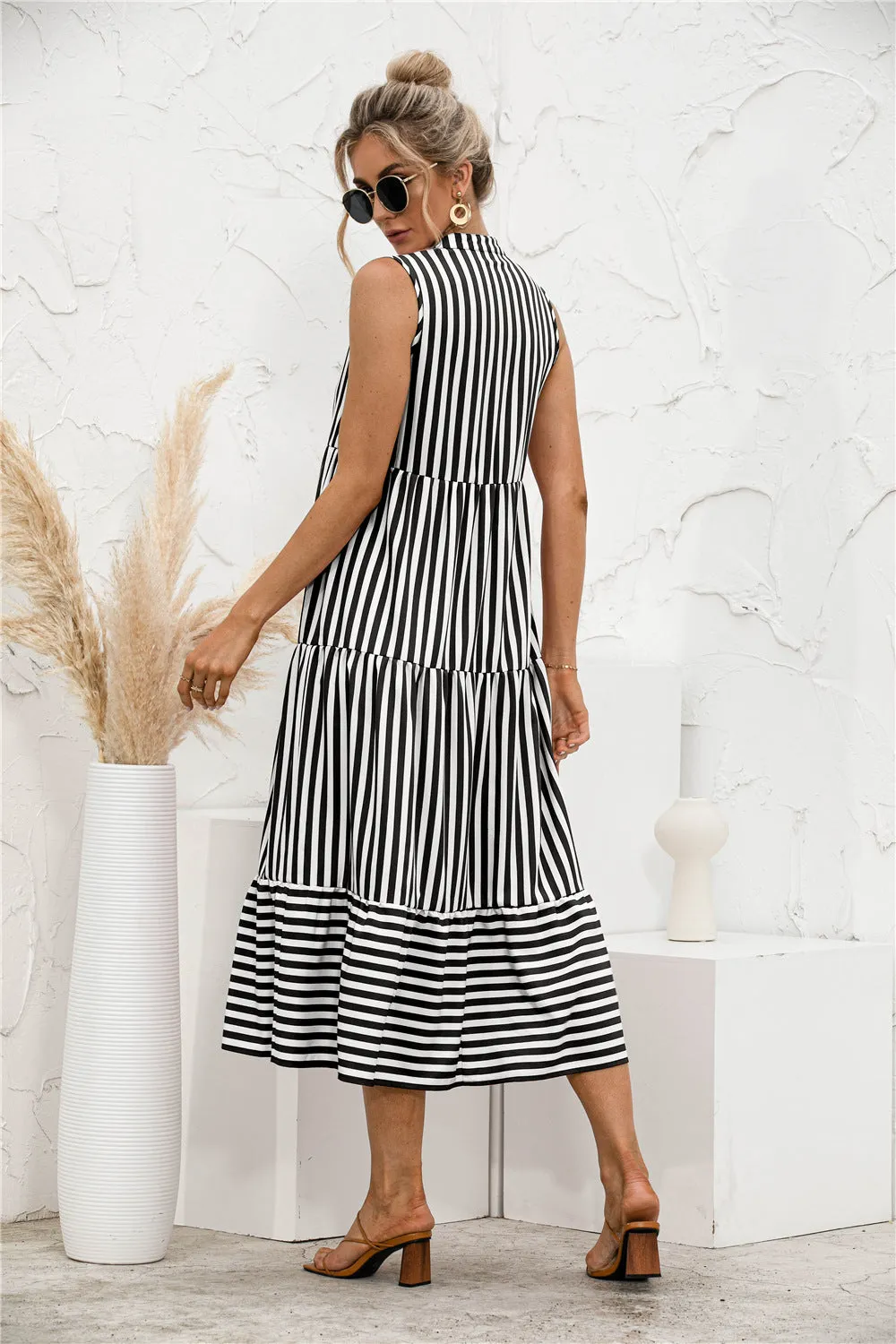 Striped Button Front Long Dress sold by Anna-Kaci product image thumbnail 4