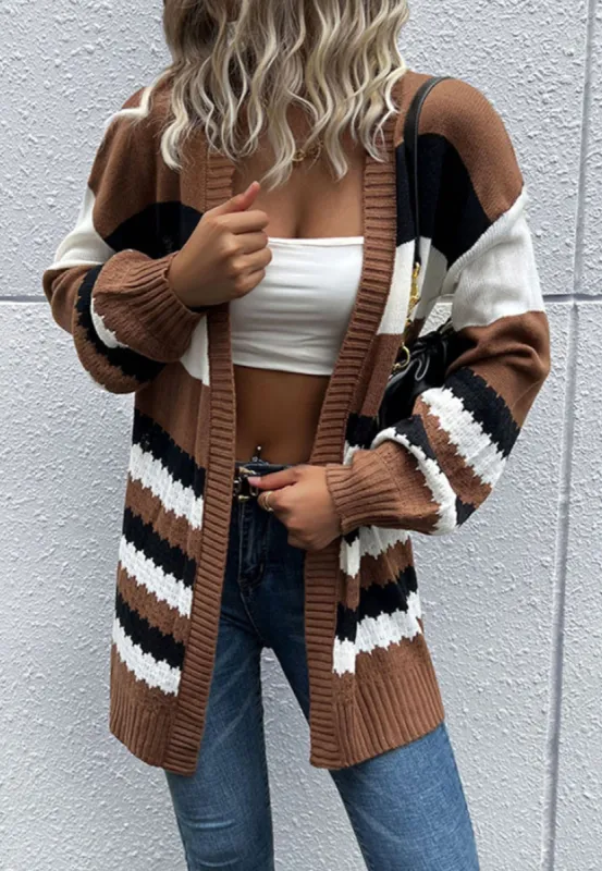 Mixed Striped Pattern Fall Cardigan sold by Anna-Kaci