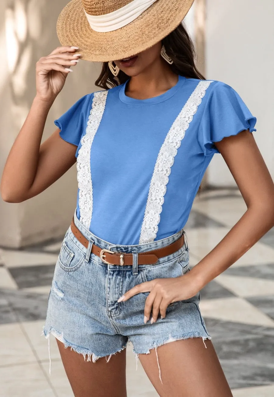 Lace Trim Flutter Sleeve Blouse sold by Anna-Kaci product image thumbnail 5