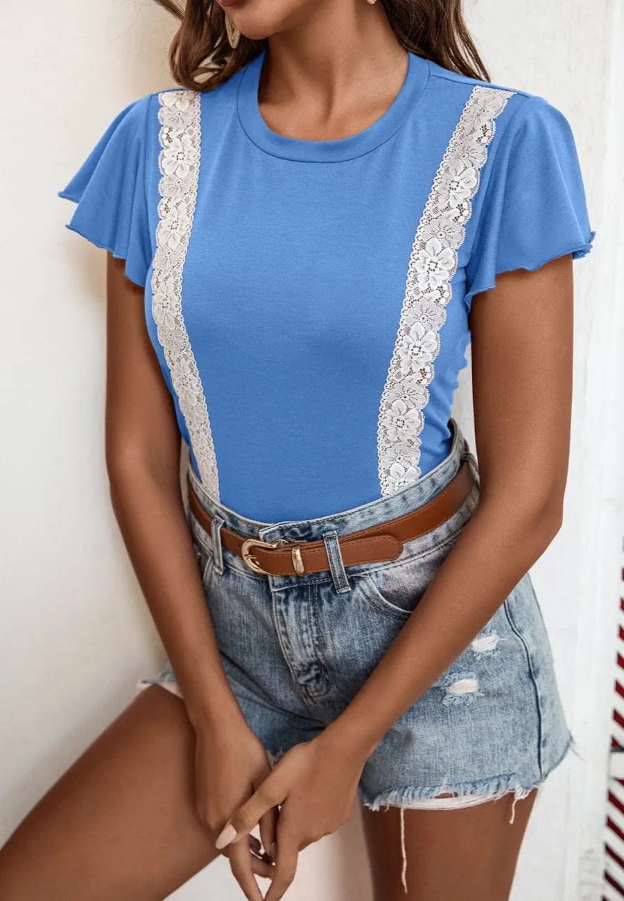 Lace Trim Flutter Sleeve Blouse sold by Anna-Kaci product image thumbnail 2