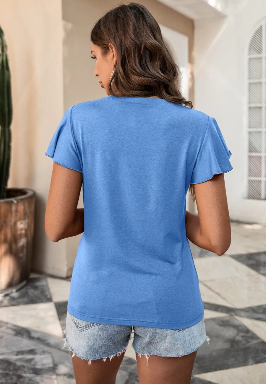 Lace Trim Flutter Sleeve Blouse sold by Anna-Kaci product image thumbnail 3