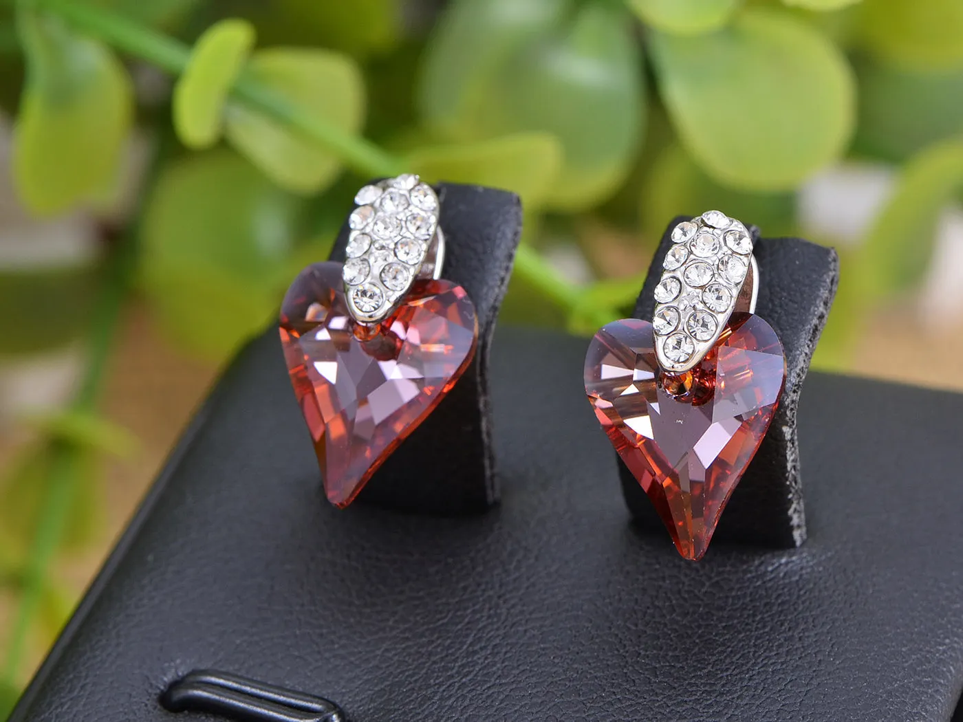 Swarovski Crystal Element Silver Topaz Colored Love Heart Spade Stud Earrings sold by Anna-Kaci product image thumbnail 4