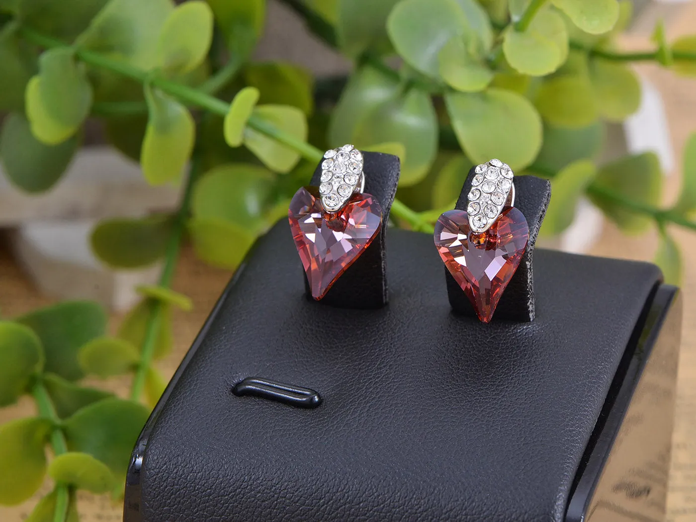 Swarovski Crystal Element Silver Topaz Colored Love Heart Spade Stud Earrings sold by Anna-Kaci product image thumbnail 2