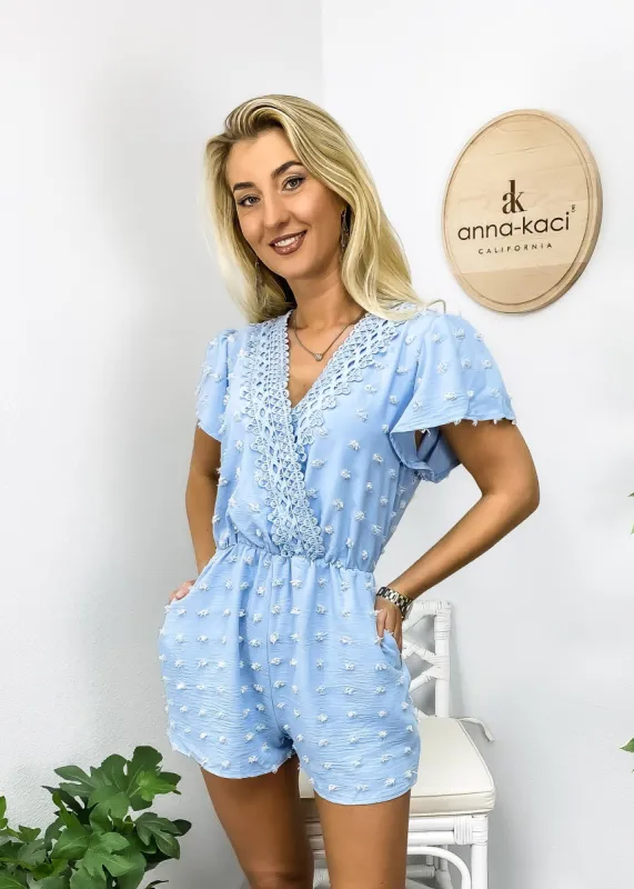 Lace Trim Flutter Sleeve Romper sold by Anna-Kaci