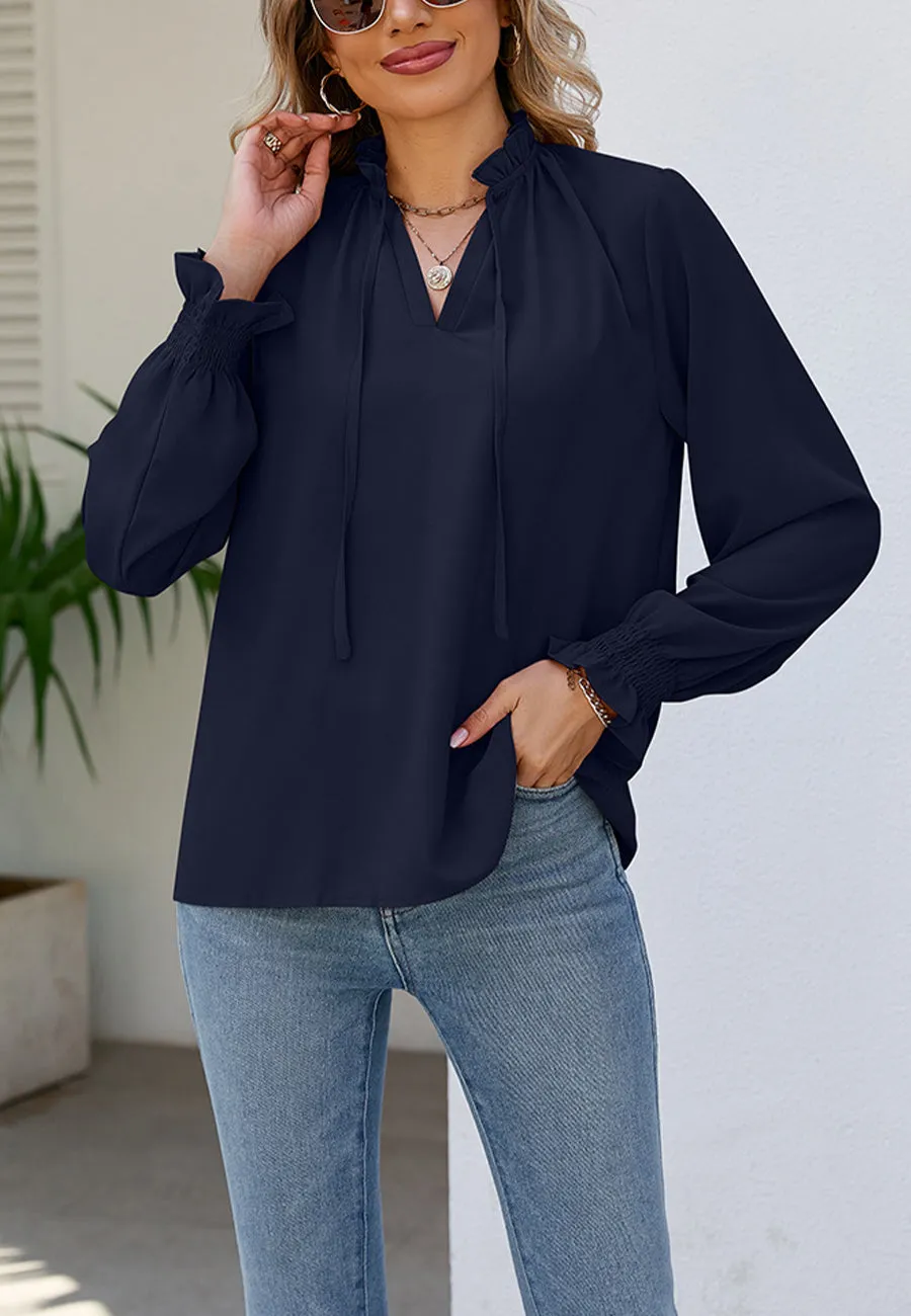 Solid Ruffle Tie Neck Blouse sold by Anna-Kaci product image thumbnail 4