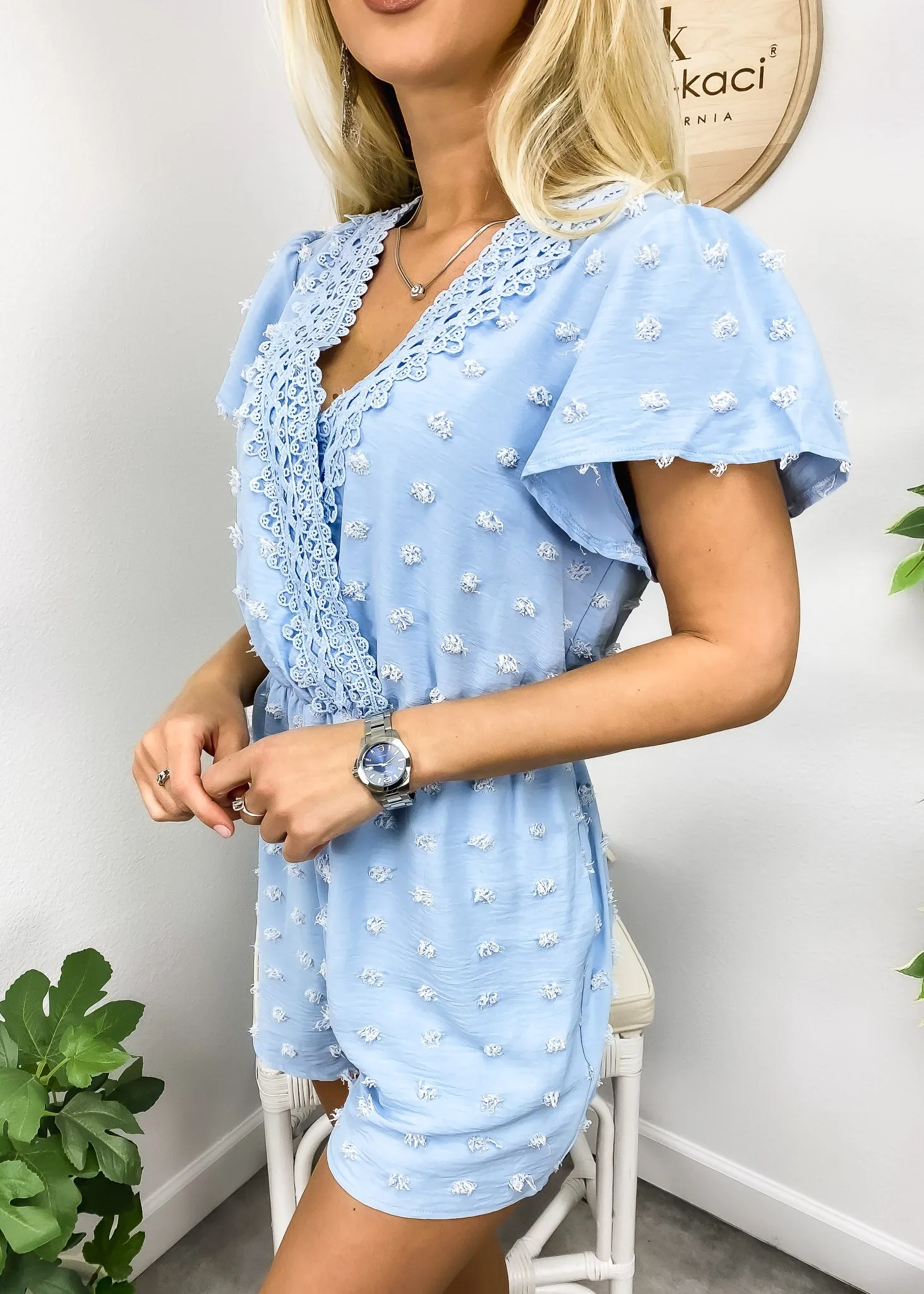 Lace Trim Flutter Sleeve Romper sold by Anna-Kaci product image thumbnail 5