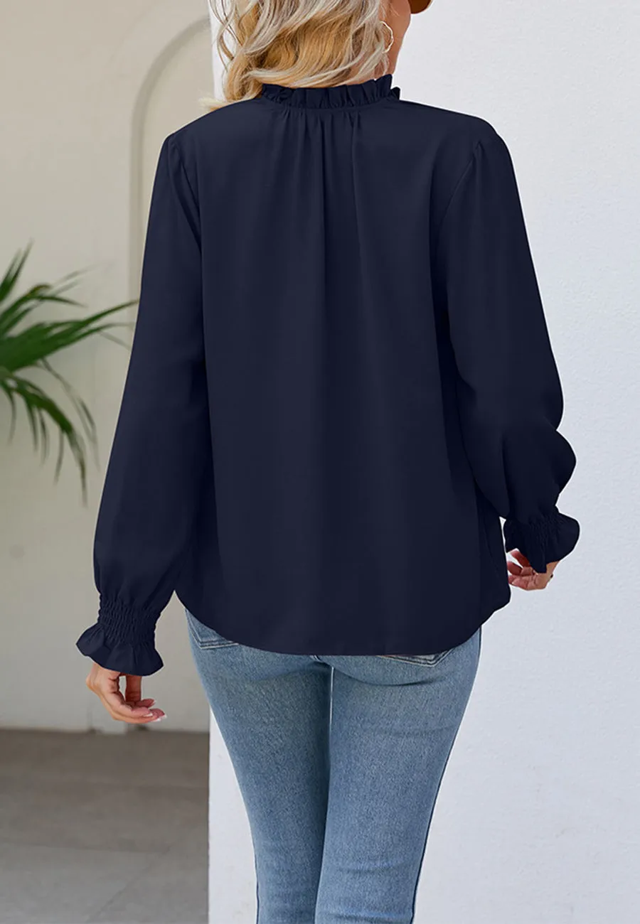 Solid Ruffle Tie Neck Blouse sold by Anna-Kaci product image thumbnail 5