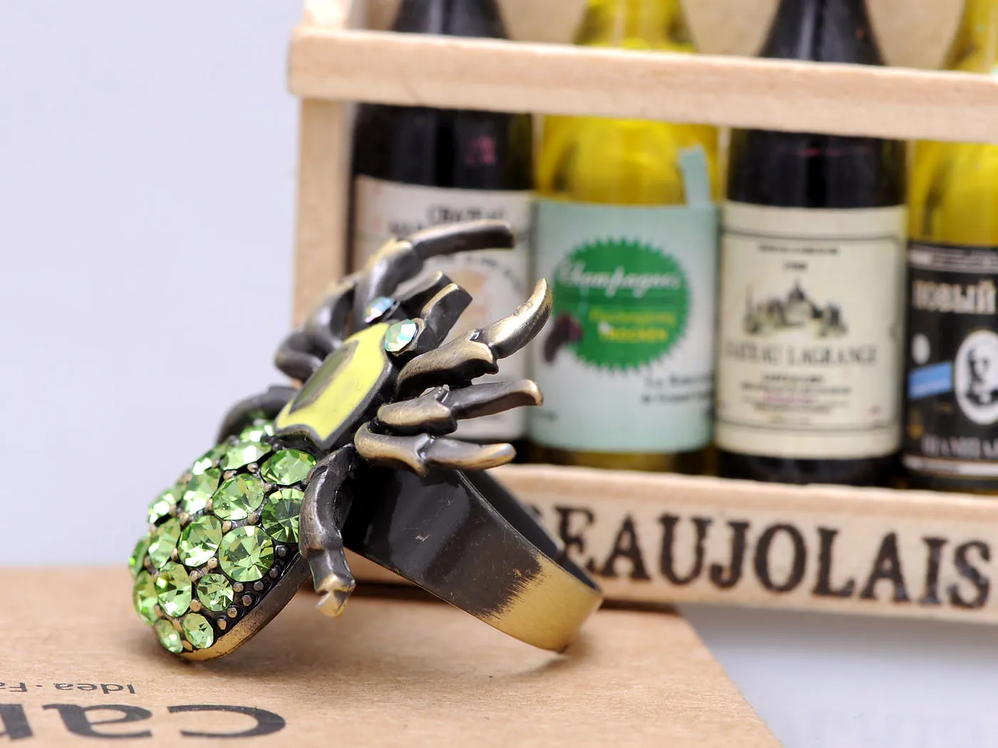 Bronze Brass Peridot Green Body Spider Insect Bug Ring sold by Anna-Kaci product image thumbnail 4