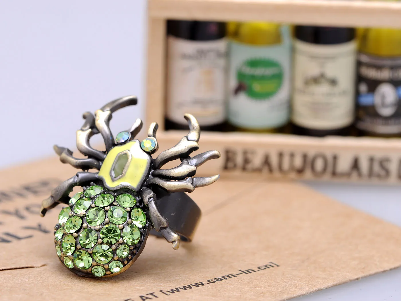 Bronze Brass Peridot Green Body Spider Insect Bug Ring sold by Anna-Kaci product image thumbnail 5