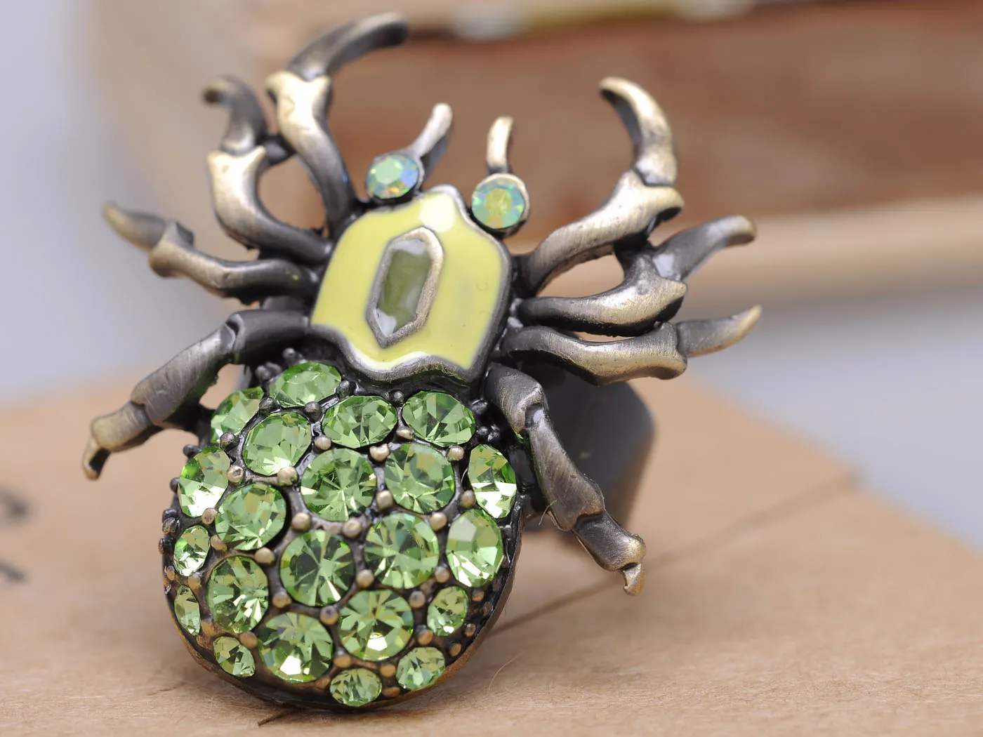 Bronze Brass Peridot Green Body Spider Insect Bug Ring sold by Anna-Kaci product image thumbnail 2