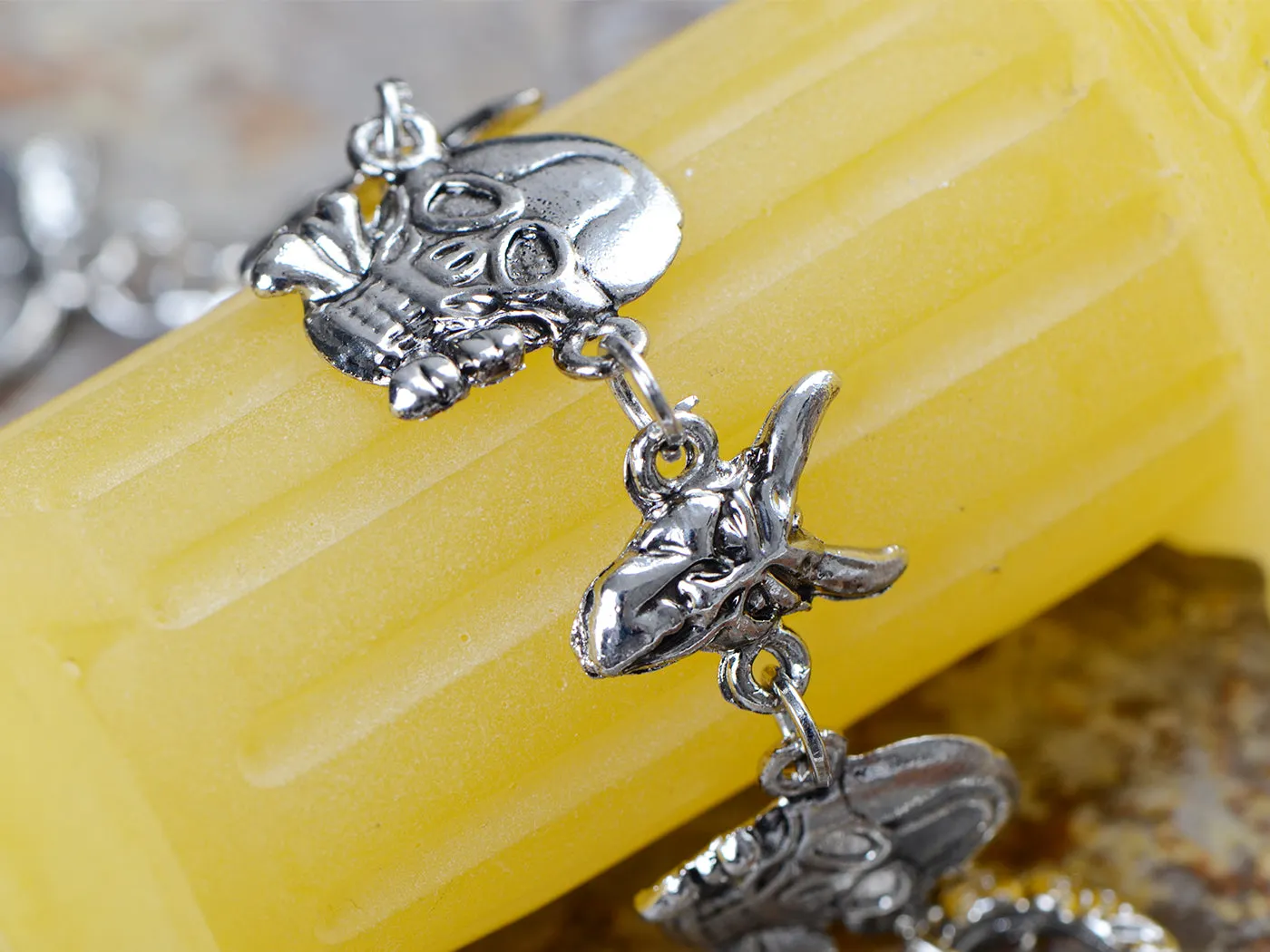 Silver Gothic Punk Skull Ox Head Halloween Bangle Bracelet Cuff sold by Anna-Kaci product image thumbnail 3