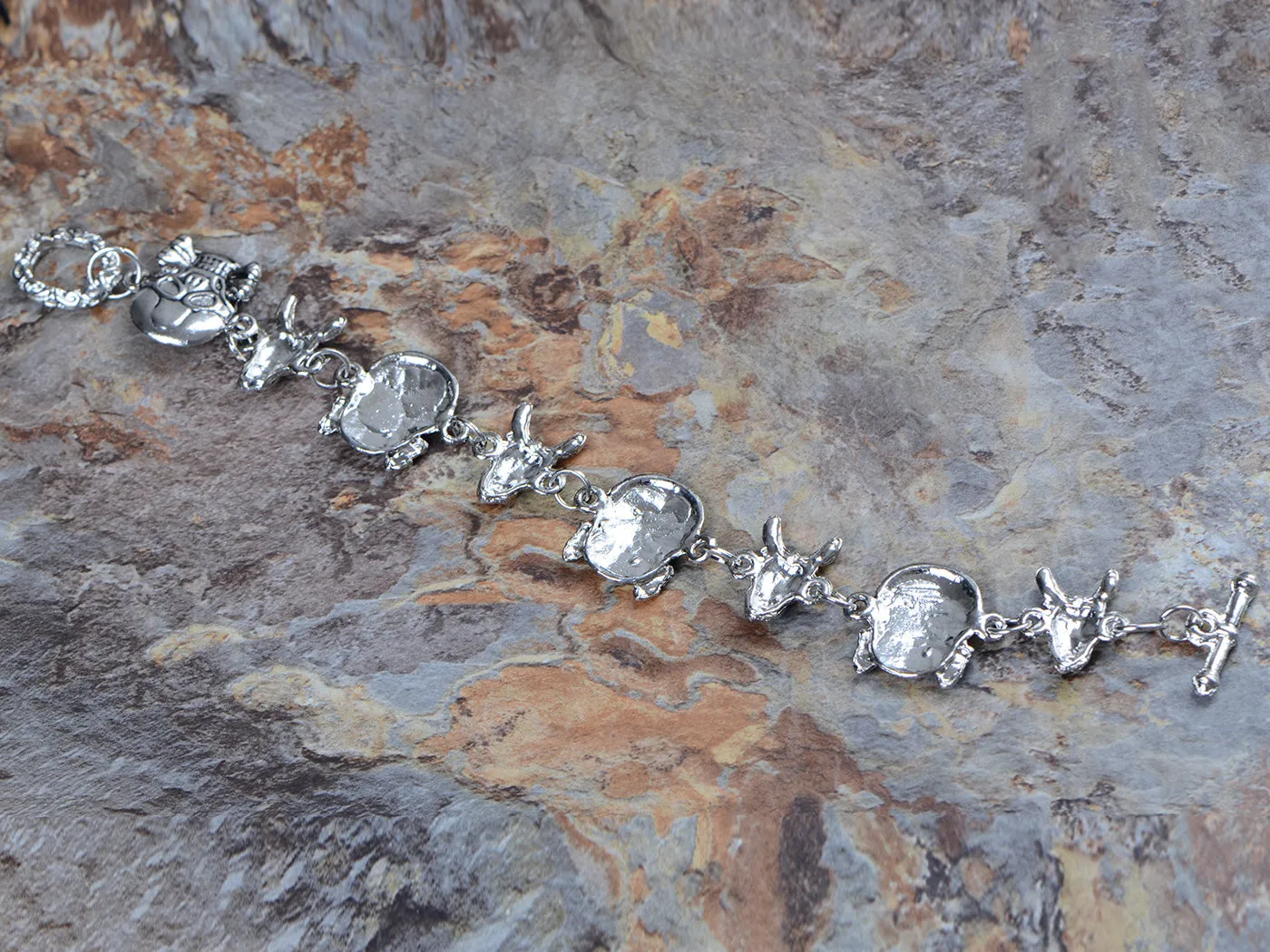 Silver Gothic Punk Skull Ox Head Halloween Bangle Bracelet Cuff sold by Anna-Kaci product image thumbnail 4