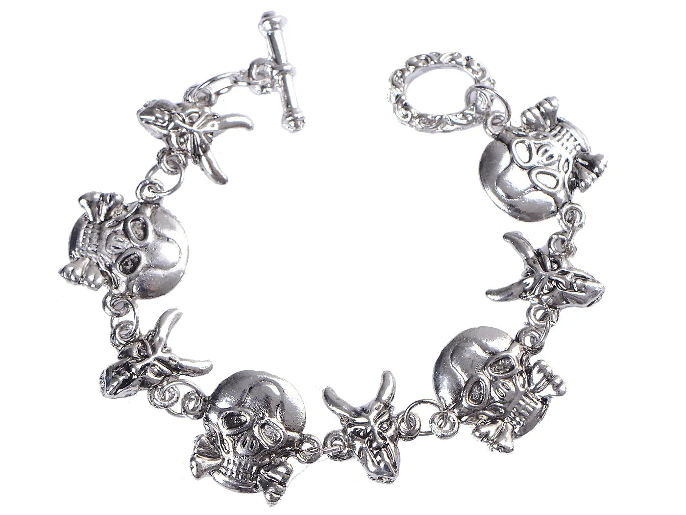 Silver Gothic Punk Skull Ox Head Halloween Bangle Bracelet Cuff sold by Anna-Kaci