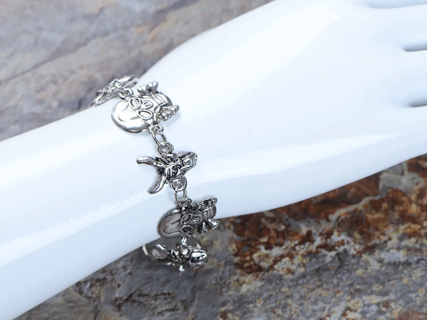 Silver Gothic Punk Skull Ox Head Halloween Bangle Bracelet Cuff sold by Anna-Kaci product image thumbnail 2