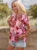 Flutter Sleeve Floral Blouse with Keyhole Neck and Ruffle Detail sold by Anna-Kaci