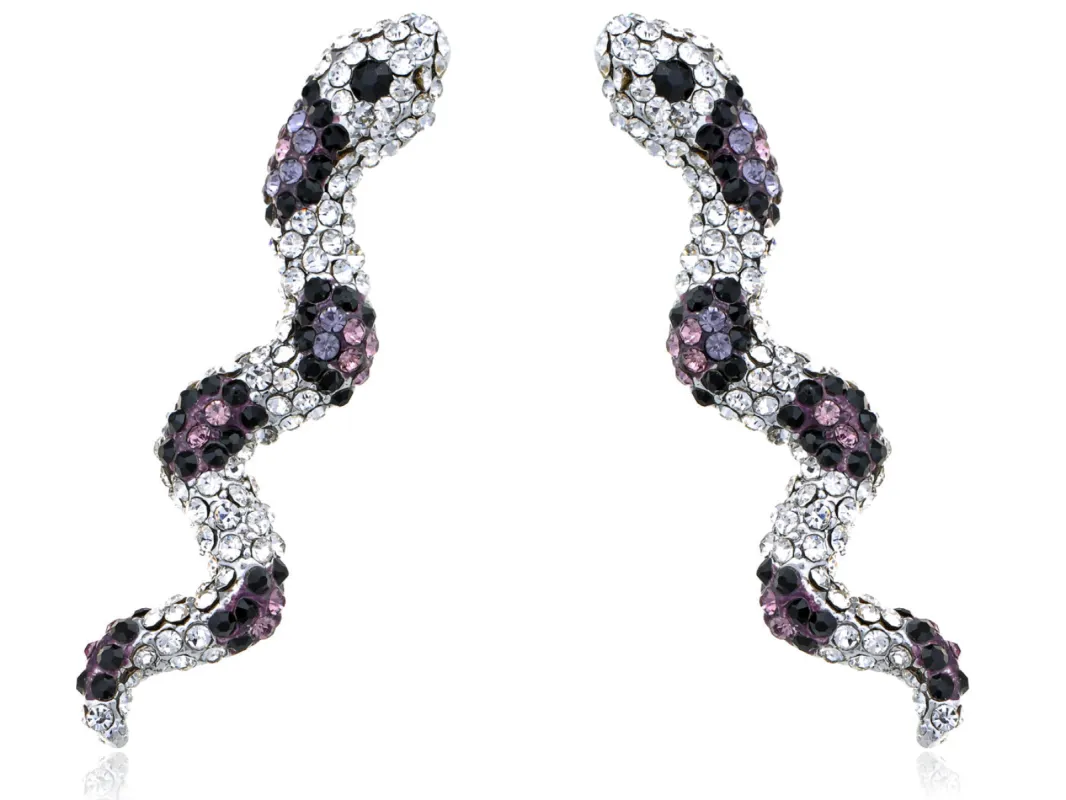 Alilang Silvery Tone Spotted Boa Constrictor Snake Crystal Rhinestone Element Dangle Earrings sold by Anna-Kaci