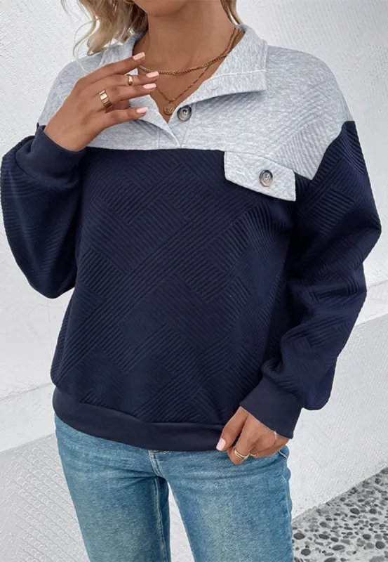 Two Tone Button Detail Textured Sweater sold by Anna-Kaci