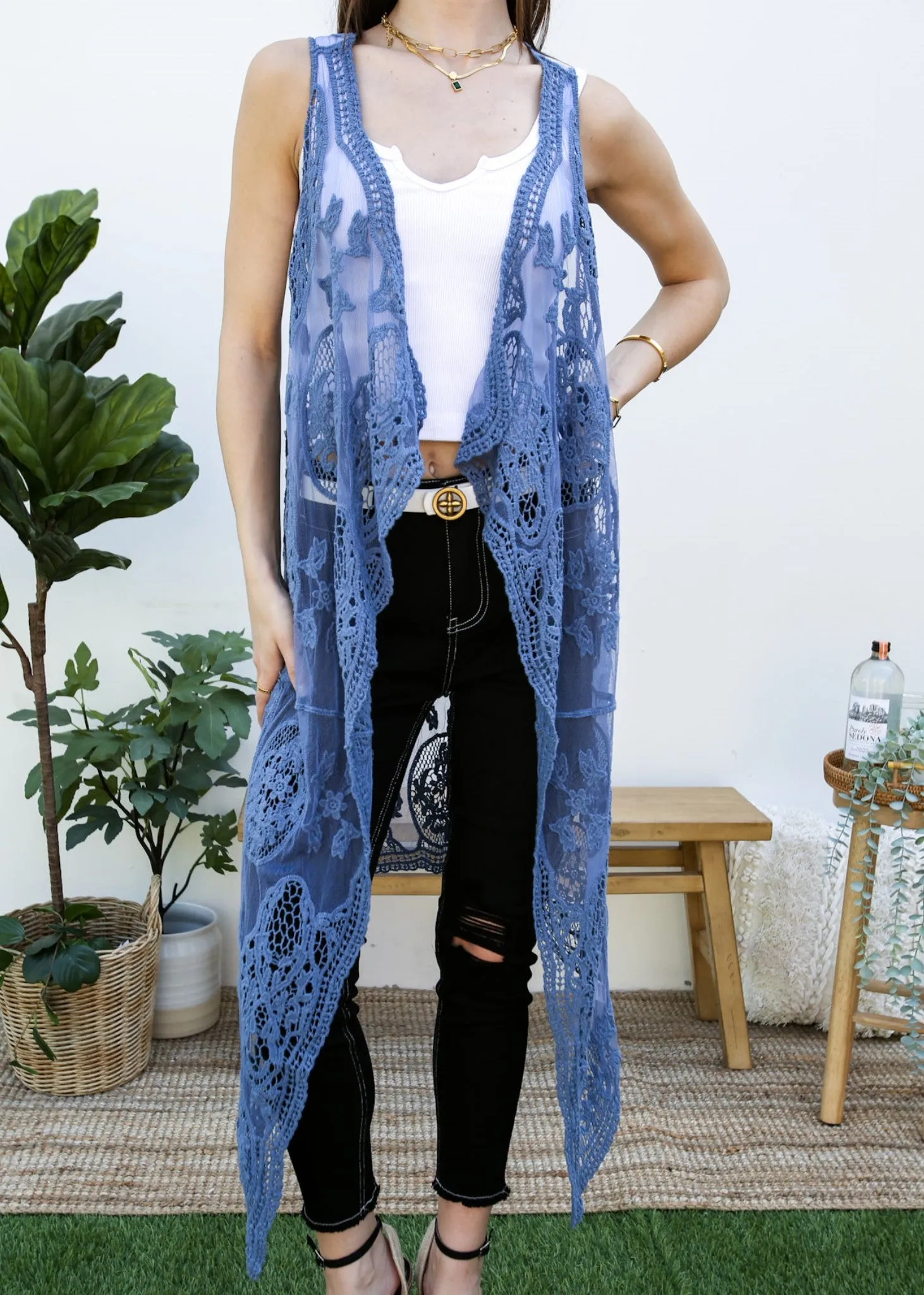 Floral Lace Boho Cardigan Vest sold by Anna-Kaci