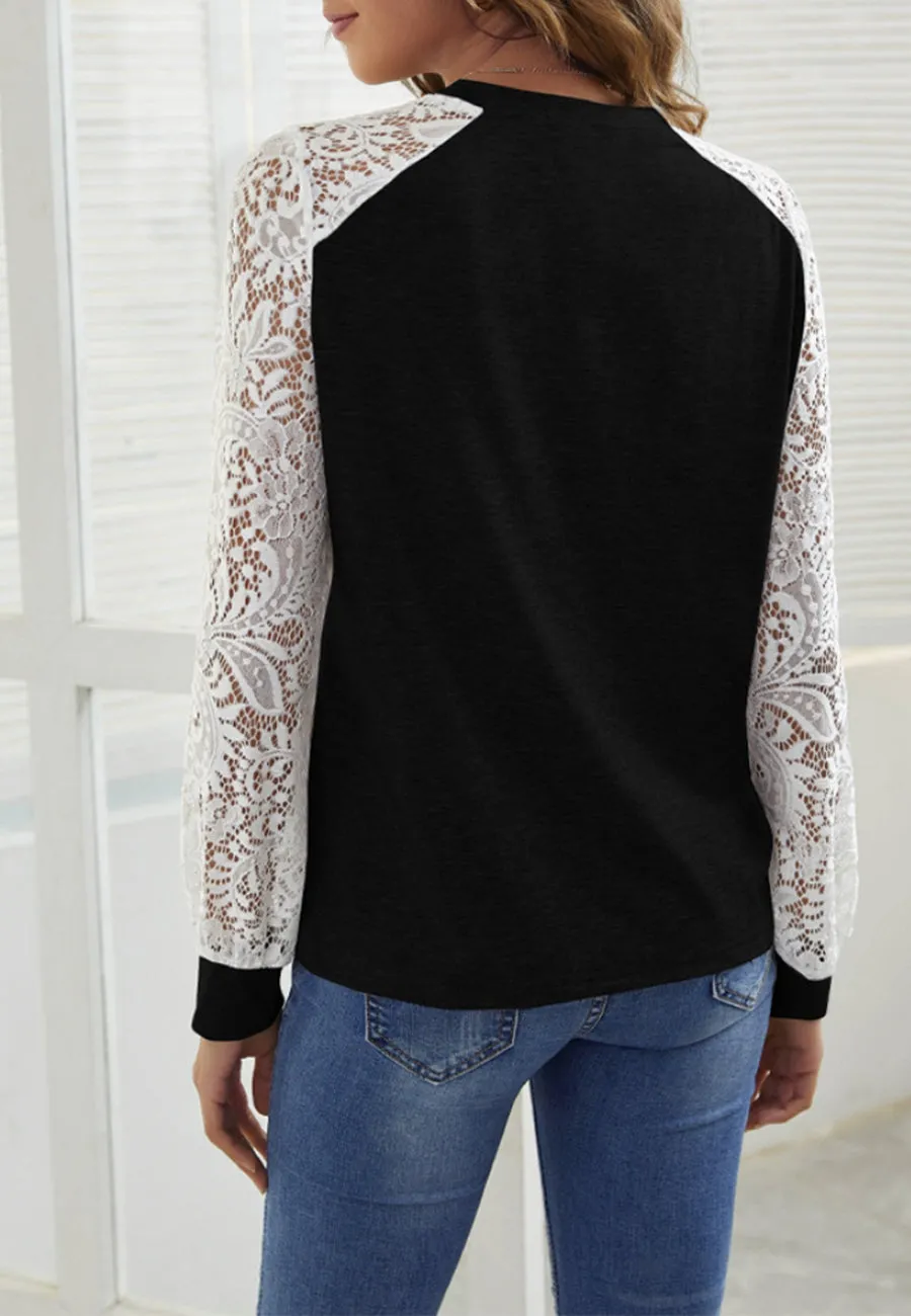 Contrast Lace Sleeve Sweater sold by Anna-Kaci product image thumbnail 3
