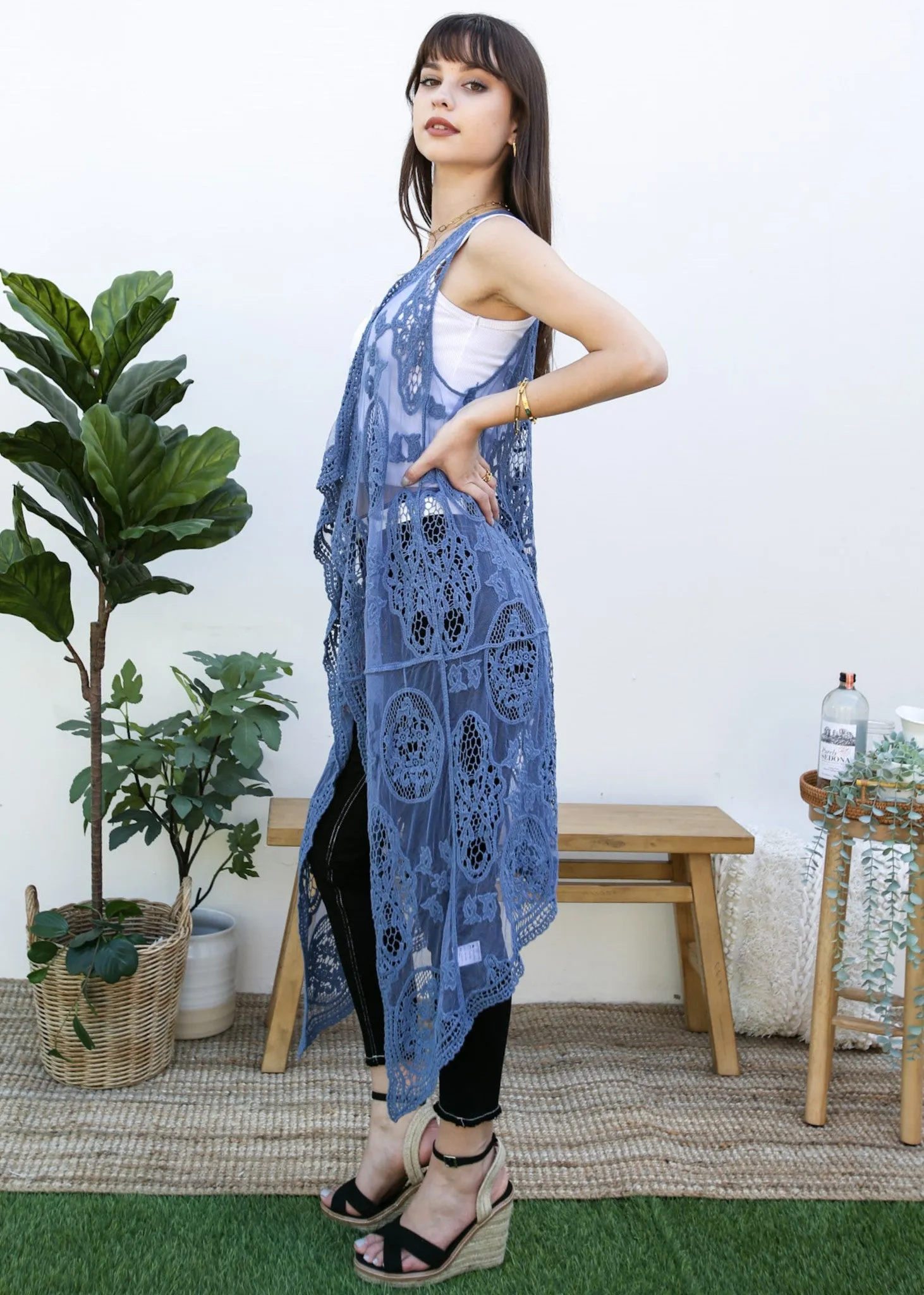 Floral Lace Boho Cardigan Vest sold by Anna-Kaci product image thumbnail 5