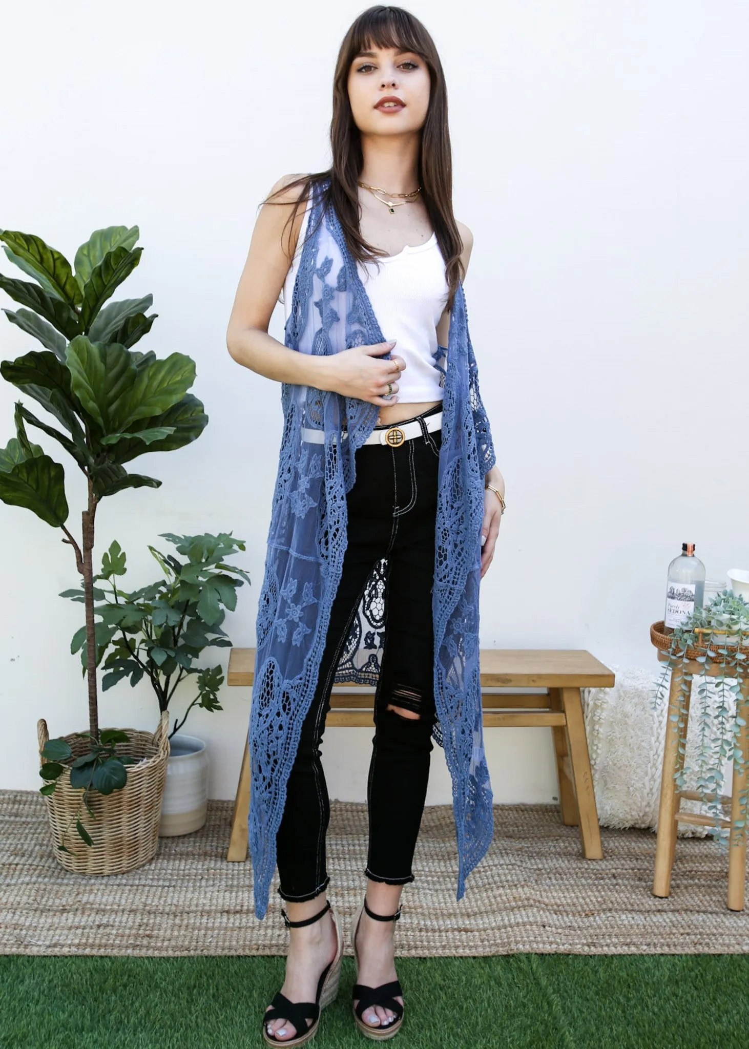 Floral Lace Boho Cardigan Vest sold by Anna-Kaci product image thumbnail 2