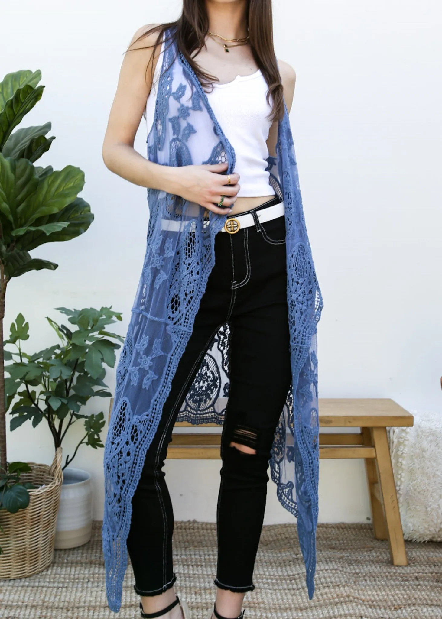 Floral Lace Boho Cardigan Vest sold by Anna-Kaci product image thumbnail 3