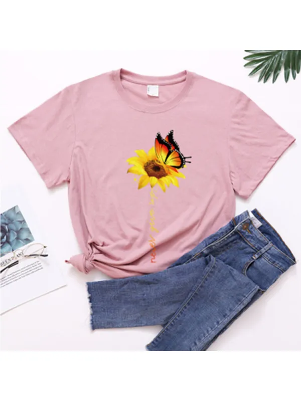 Sunflower Round Neck Short Sleeve T-shirt sold by Anna-Kaci