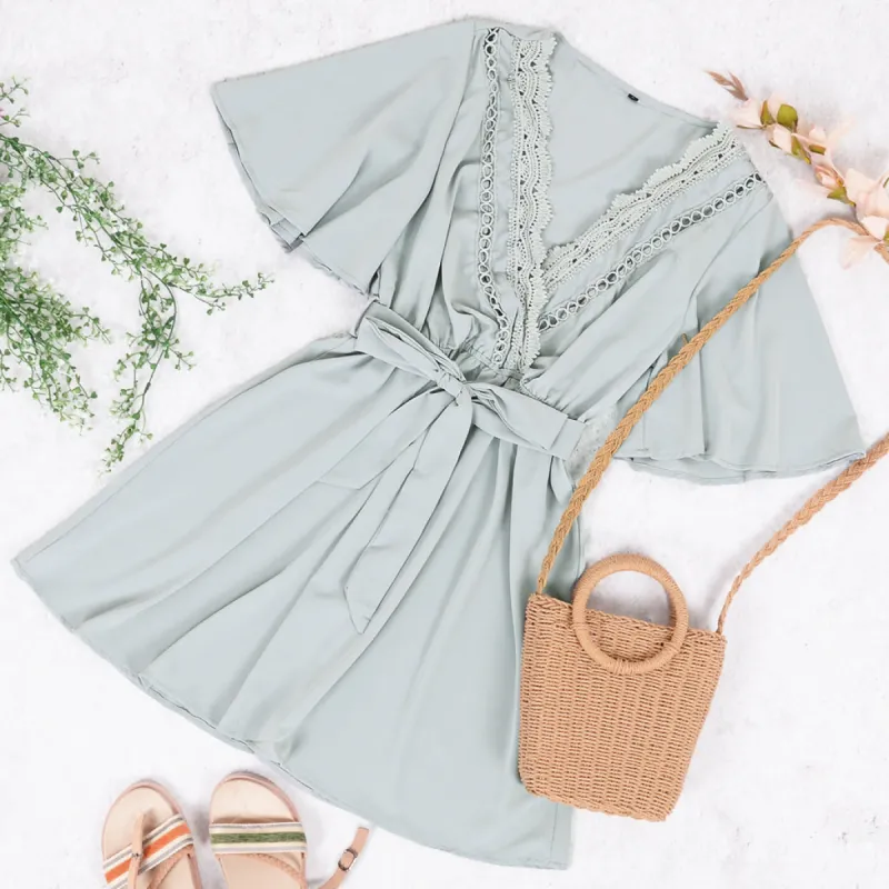 Lace Trim Cross-Over Dress sold by Anna-Kaci