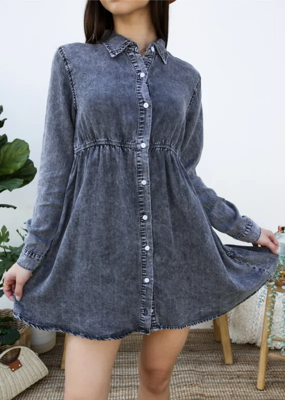 Button-Down Tiered Denim Shirt Dress sold by Anna-Kaci