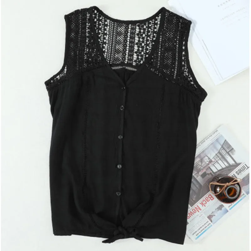 Crochet Lace Detail Knot Blouse sold by Anna-Kaci