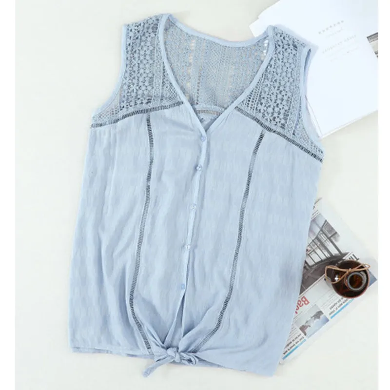 Crochet Lace Detail Knot Blouse sold by Anna-Kaci product image thumbnail 5