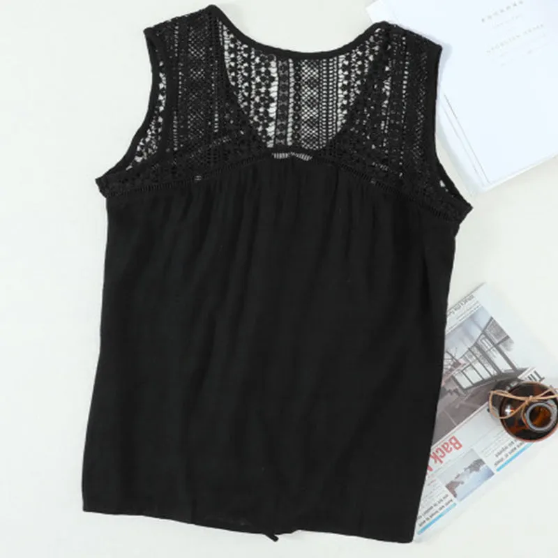 Crochet Lace Detail Knot Blouse sold by Anna-Kaci product image thumbnail 2