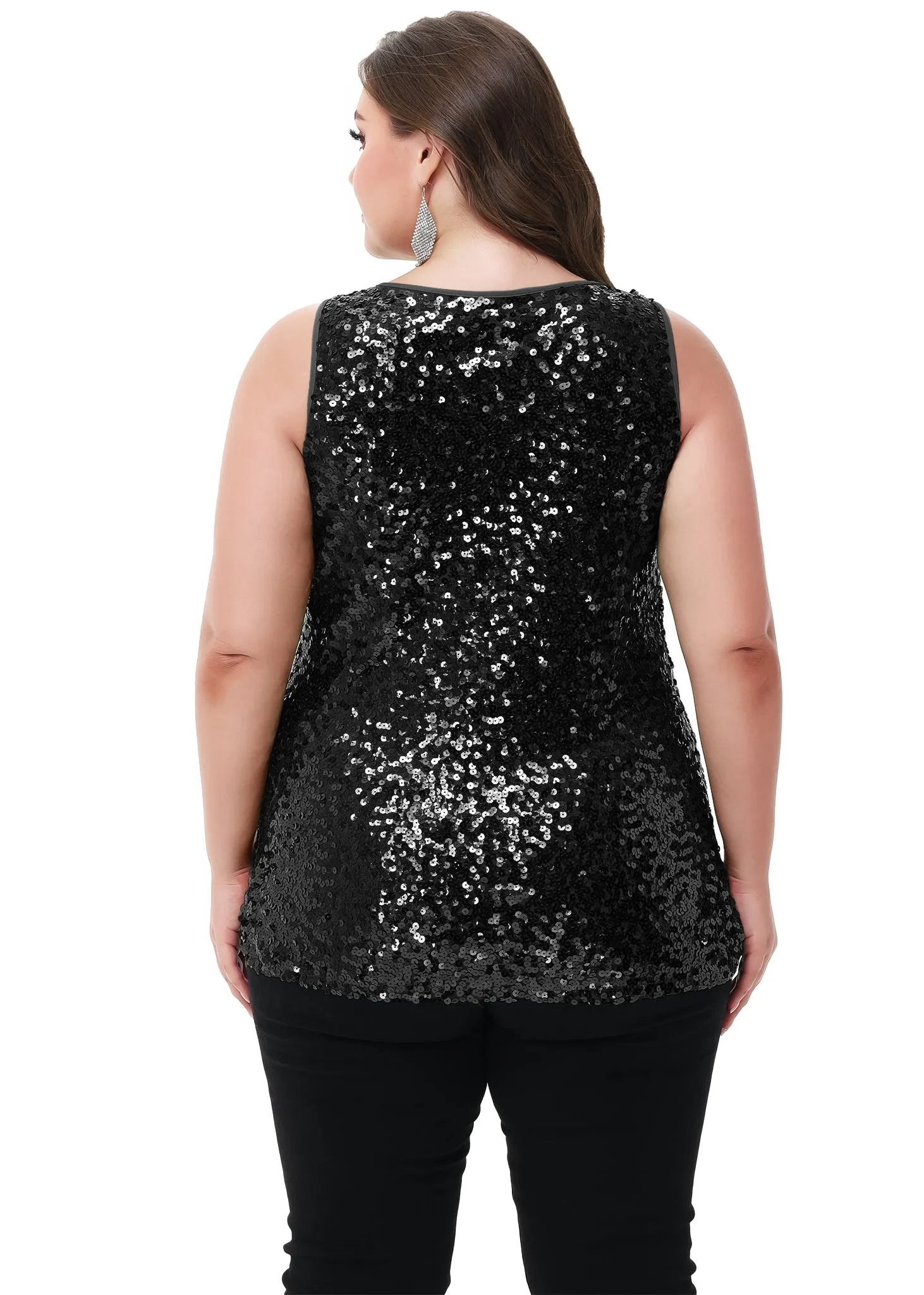 Anna-Kaci Womens Plus Size Sleeveless Sequin Tops Sparkle Shine Tank Top sold by Anna-Kaci product image thumbnail 3