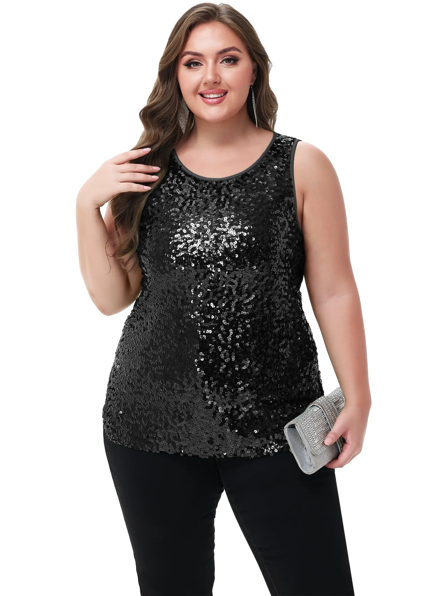 Anna-Kaci Womens Plus Size Sleeveless Sequin Tops Sparkle Shine Tank Top sold by Anna-Kaci product image thumbnail 4